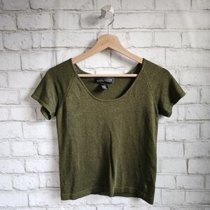 Vintage Olive Green Metallic Top, S